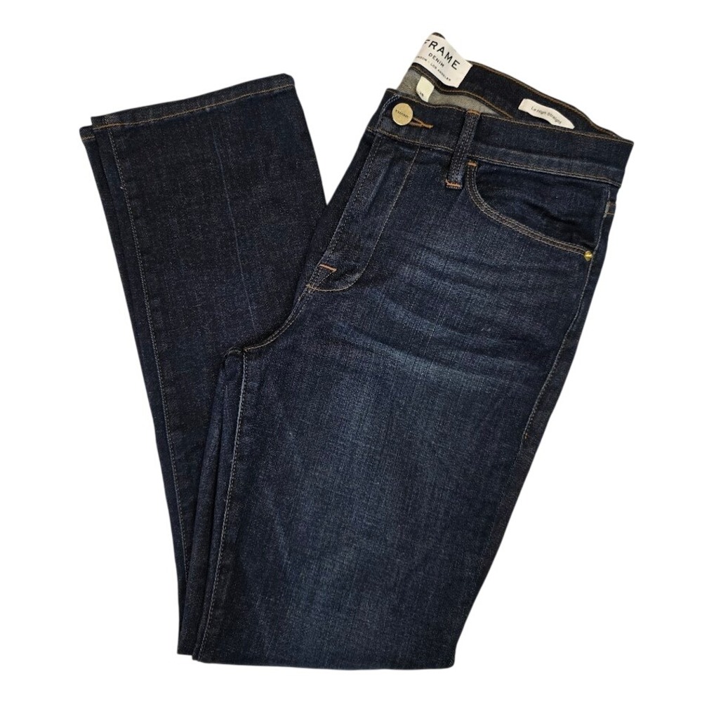 Frame Denim Straight Leg Jeans in Dark Blue Wash